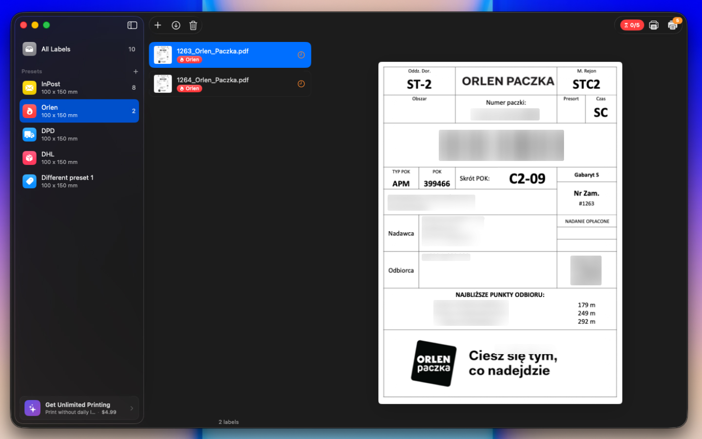 Preset folders and label management